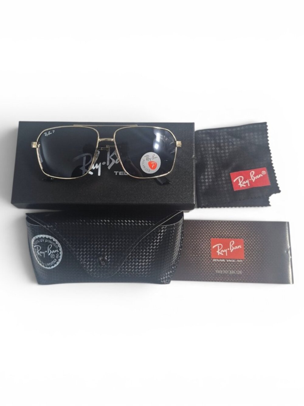 Ray-Ban Ari Bio-Based Polarized Sunglasses | Polished Gold Frame | Dark Lenses